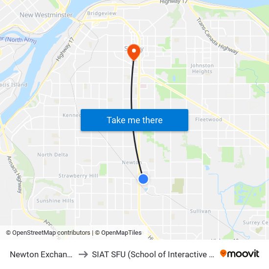 Newton Exchange @ Bay 4 to SIAT SFU (School of Interactive Arts & Technology) map