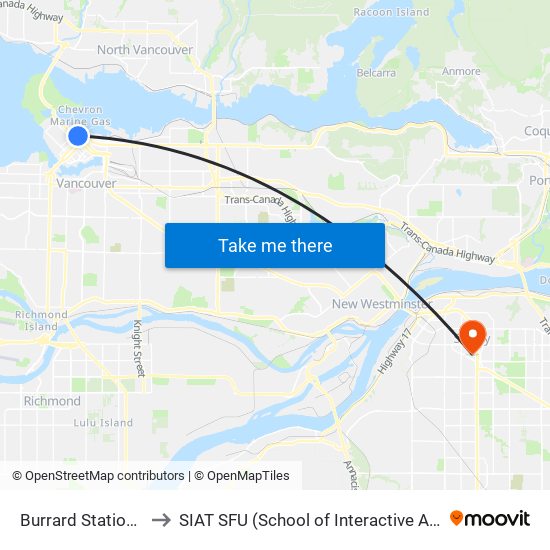 Burrard Station @ Bay 1 to SIAT SFU (School of Interactive Arts & Technology) map