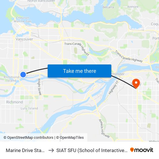 Marine Drive Station @ Bay 1 to SIAT SFU (School of Interactive Arts & Technology) map
