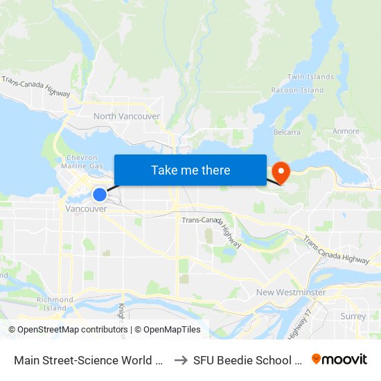 Main Street-Science World Station @ Bay 1 to SFU Beedie School of Business map