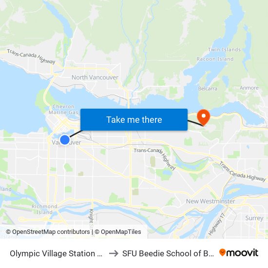 Olympic Village Station @ Bay 1 to SFU Beedie School of Business map