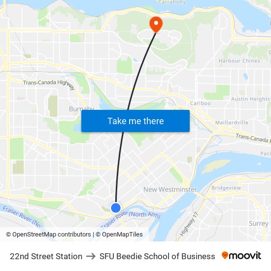22nd Street Station to SFU Beedie School of Business map