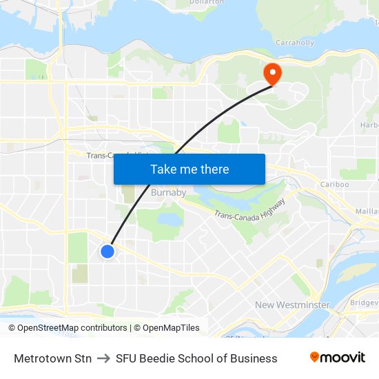 Metrotown Stn to SFU Beedie School of Business map