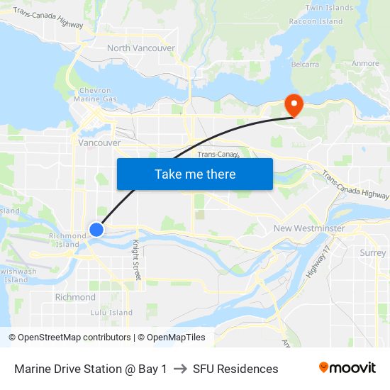 Marine Drive Station @ Bay 1 to SFU Residences map