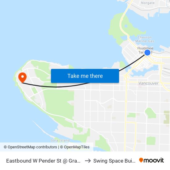 Eastbound W Pender St @ Granville St to Swing Space Building map