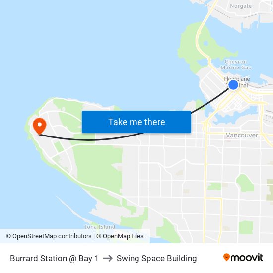 Burrard Station @ Bay 1 to Swing Space Building map