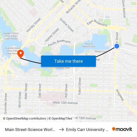 Main Street-Science World Station @ Bay 1 to Emily Carr University of Art & Design map