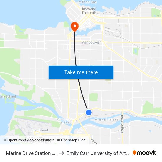 Marine Drive Station @ Bay 1 to Emily Carr University of Art & Design map