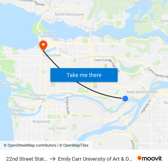 22nd Street Station to Emily Carr University of Art & Design map
