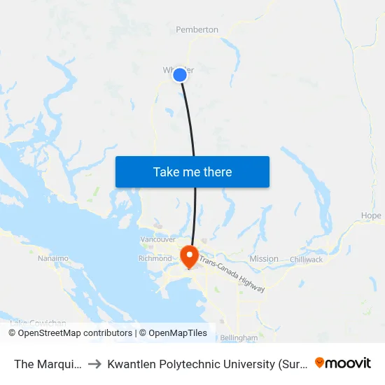 The Marquise to Kwantlen Polytechnic University (Surrey) map