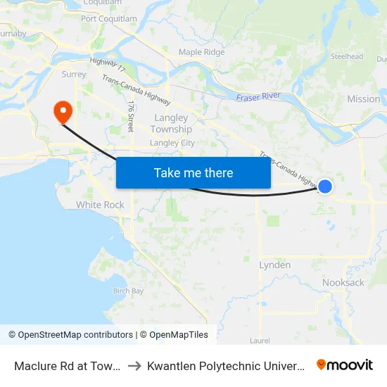 Maclure Rd at Townline Rd to Kwantlen Polytechnic University (Surrey) map