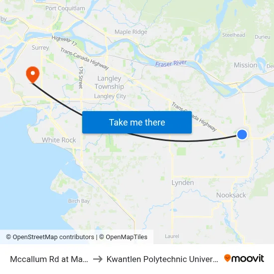 Mccallum Rd at Mayfair Ave to Kwantlen Polytechnic University (Surrey) map