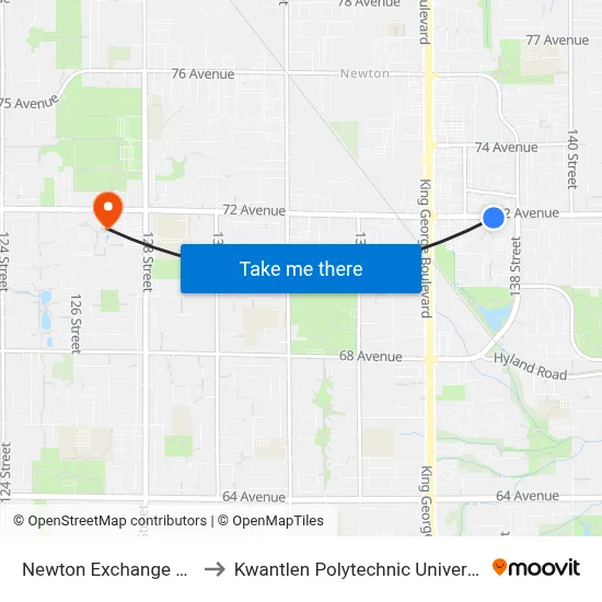 Newton Exchange @ Bay 12 to Kwantlen Polytechnic University (Surrey) map
