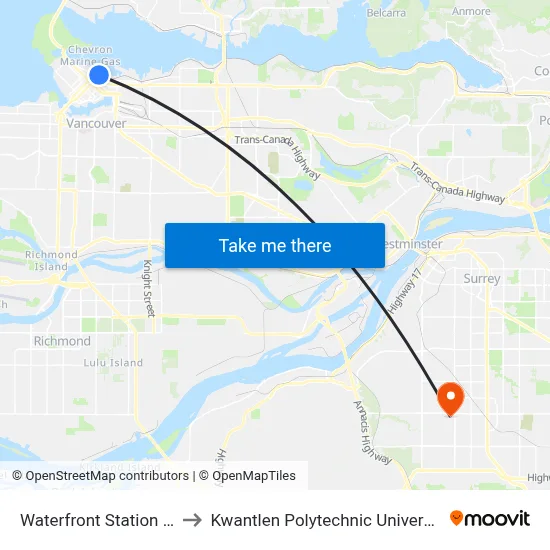 Waterfront Station @ Bay 2 to Kwantlen Polytechnic University (Surrey) map