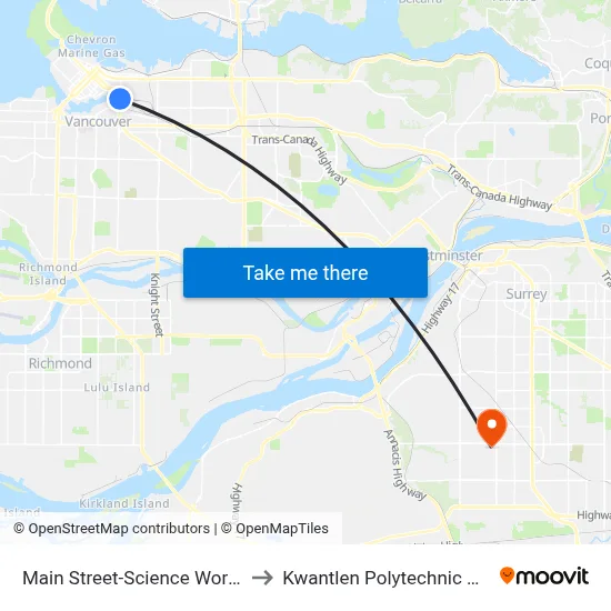 Main Street-Science World Station @ Bay 1 to Kwantlen Polytechnic University (Surrey) map