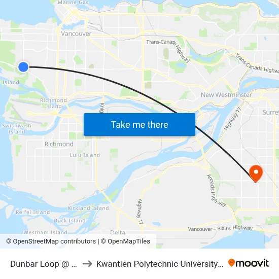 Dunbar Loop @ Bay 2 to Kwantlen Polytechnic University (Surrey) map