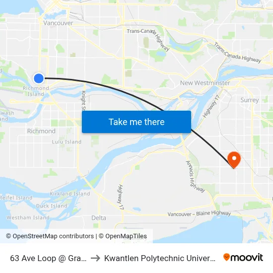 63 Ave Loop @ Granville St to Kwantlen Polytechnic University (Surrey) map