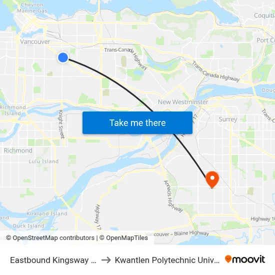 Eastbound Kingsway @ Knight St to Kwantlen Polytechnic University (Surrey) map