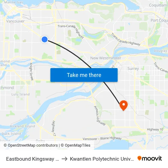 Eastbound Kingsway @ Earles St to Kwantlen Polytechnic University (Surrey) map