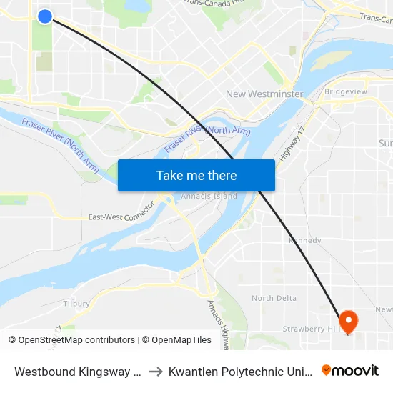 Westbound Kingsway @ Inman Ave to Kwantlen Polytechnic University (Surrey) map