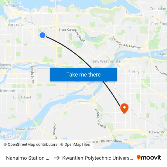 Nanaimo Station @ Bay 2 to Kwantlen Polytechnic University (Surrey) map
