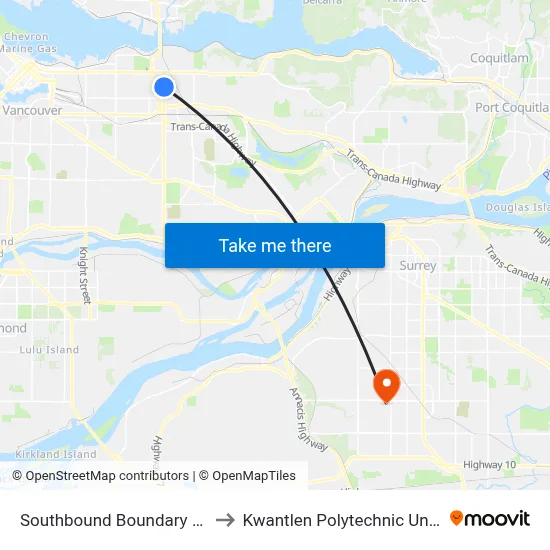 Southbound Boundary Rd @ Napier St to Kwantlen Polytechnic University (Surrey) map