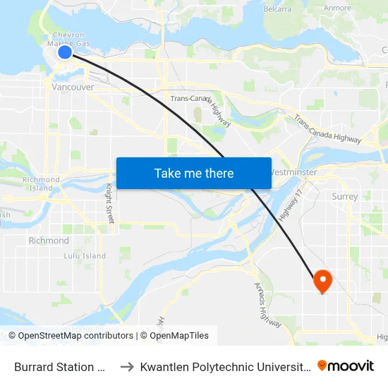 Burrard Station @ Bay 3 to Kwantlen Polytechnic University (Surrey) map