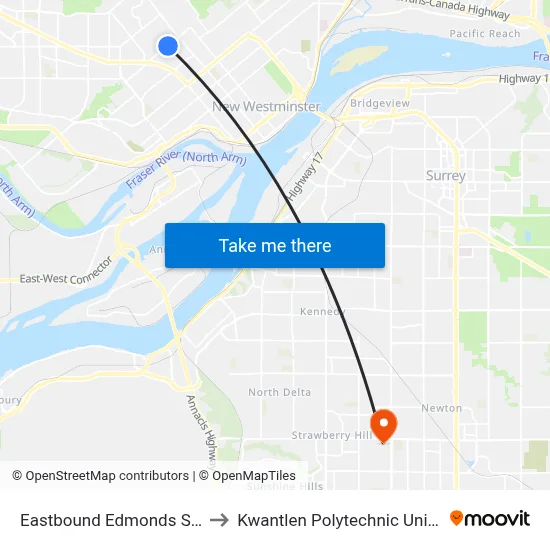 Eastbound Edmonds St @ Mary Ave to Kwantlen Polytechnic University (Surrey) map
