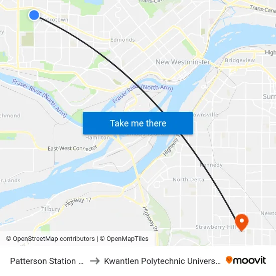 Patterson Station @ Bay 1 to Kwantlen Polytechnic University (Surrey) map