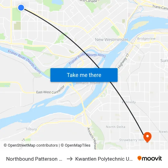 Northbound Patterson Ave @ Kingsway to Kwantlen Polytechnic University (Surrey) map