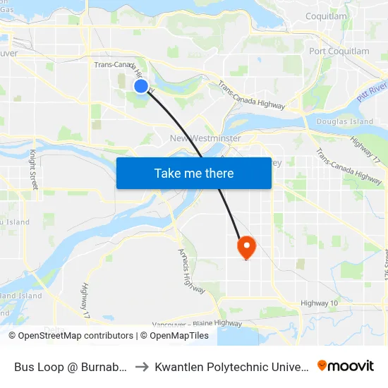Bus Loop @ Burnaby City Hall to Kwantlen Polytechnic University (Surrey) map
