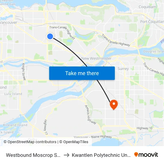 Westbound Moscrop St @ Inman Ave to Kwantlen Polytechnic University (Surrey) map