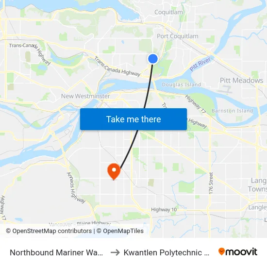 Northbound Mariner Way @ Riverview Cres to Kwantlen Polytechnic University (Surrey) map