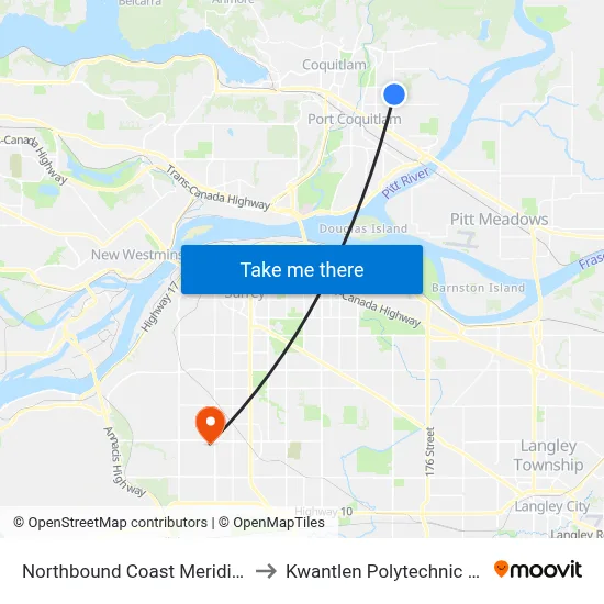 Northbound Coast Meridian Rd @ Laurier Ave to Kwantlen Polytechnic University (Surrey) map