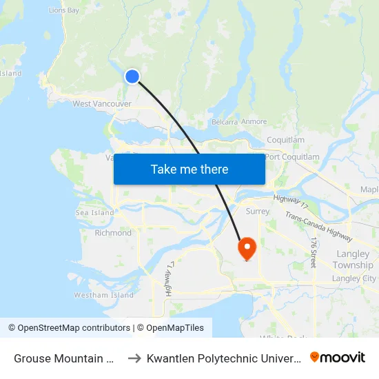 Grouse Mountain @ Skyride to Kwantlen Polytechnic University (Surrey) map