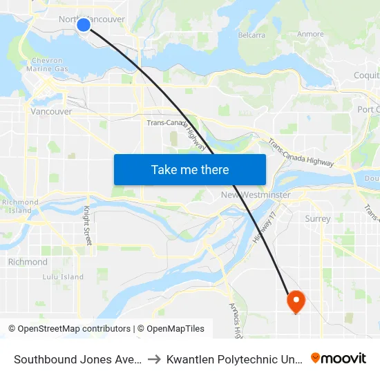 Southbound Jones Ave @ W Keith Rd to Kwantlen Polytechnic University (Surrey) map