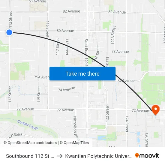Southbound 112 St @ 80 Ave to Kwantlen Polytechnic University (Surrey) map