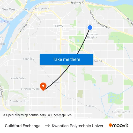 Guildford Exchange @ Bay 2 to Kwantlen Polytechnic University (Surrey) map