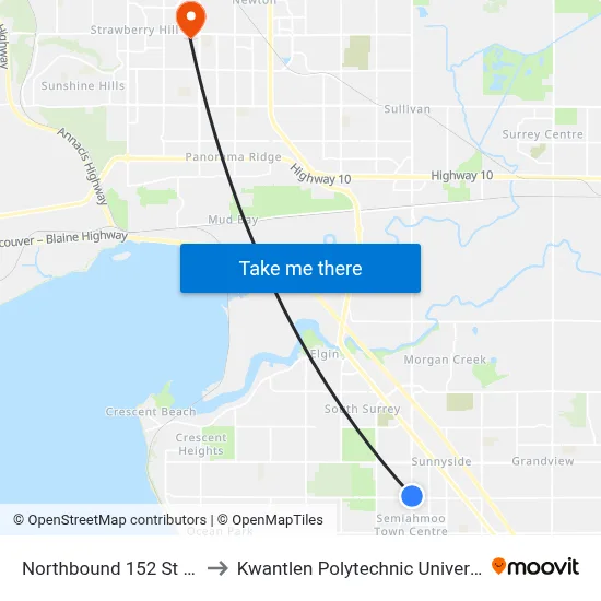 Northbound 152 St @ 20 Ave to Kwantlen Polytechnic University (Surrey) map