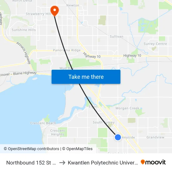 Northbound 152 St @ 24 Ave to Kwantlen Polytechnic University (Surrey) map