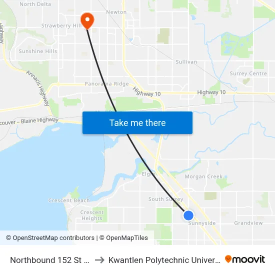 Northbound 152 St @ 26 Ave to Kwantlen Polytechnic University (Surrey) map