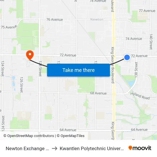 Newton Exchange @ Bay 8 to Kwantlen Polytechnic University (Surrey) map