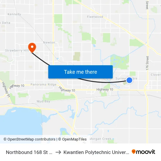Northbound 168 St @ 60 Ave to Kwantlen Polytechnic University (Surrey) map