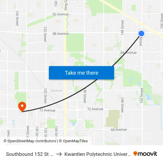 Southbound 152 St @ 88 Ave to Kwantlen Polytechnic University (Surrey) map