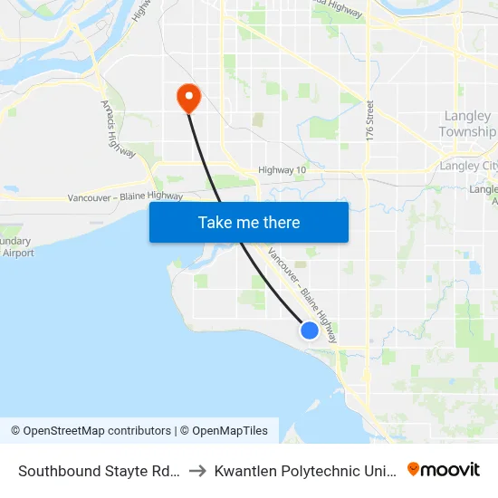 Southbound Stayte Rd @ Roper Ave to Kwantlen Polytechnic University (Surrey) map