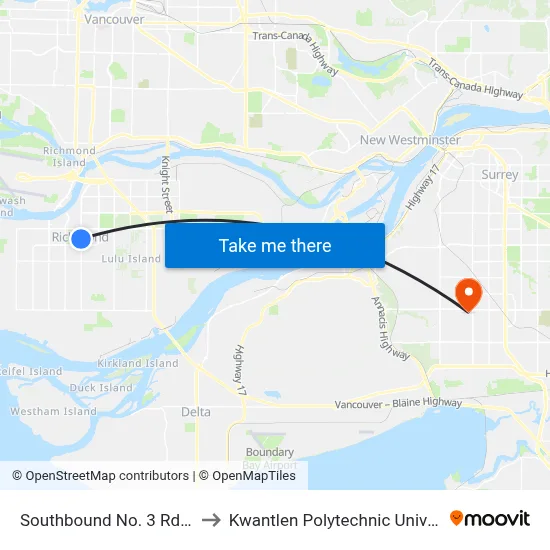 Southbound No. 3 Rd @ Cook Rd to Kwantlen Polytechnic University (Surrey) map