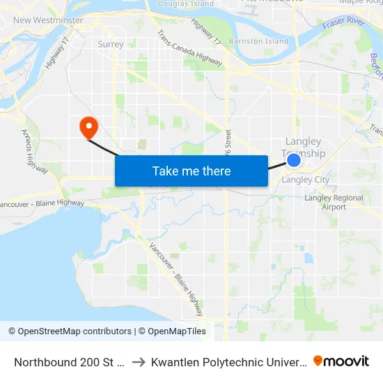 Northbound 200 St @ 64 Ave to Kwantlen Polytechnic University (Surrey) map
