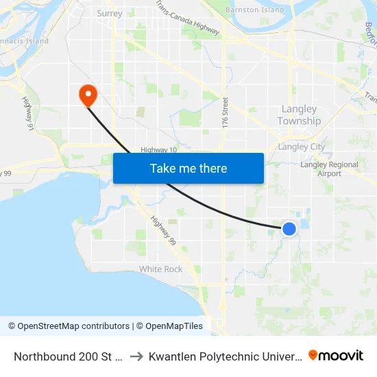 Northbound 200 St @ 28 Ave to Kwantlen Polytechnic University (Surrey) map