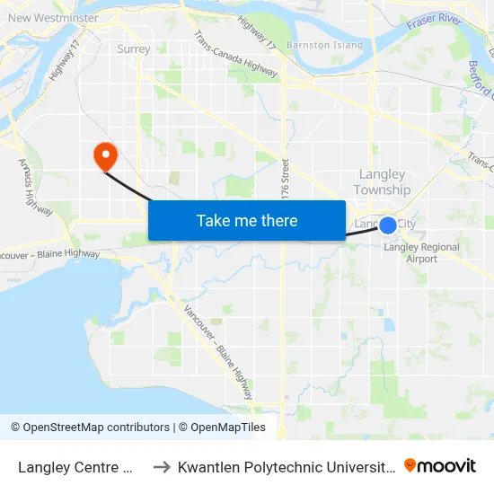Langley Centre @ Bay 5 to Kwantlen Polytechnic University (Surrey) map