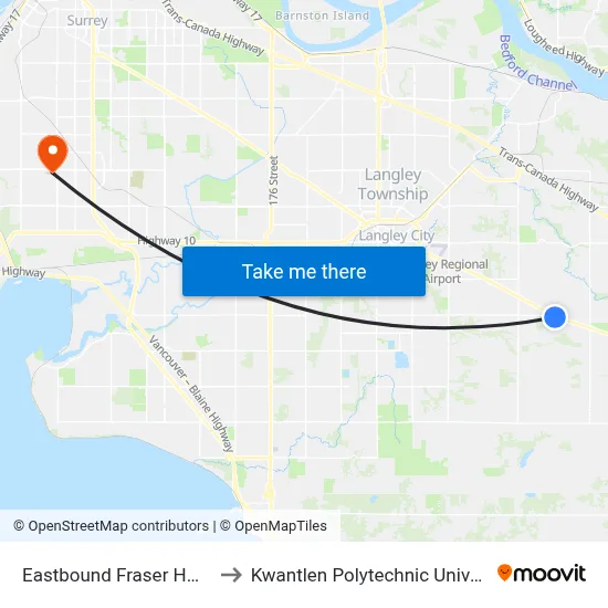 Eastbound Fraser Hwy @ 240 St to Kwantlen Polytechnic University (Surrey) map